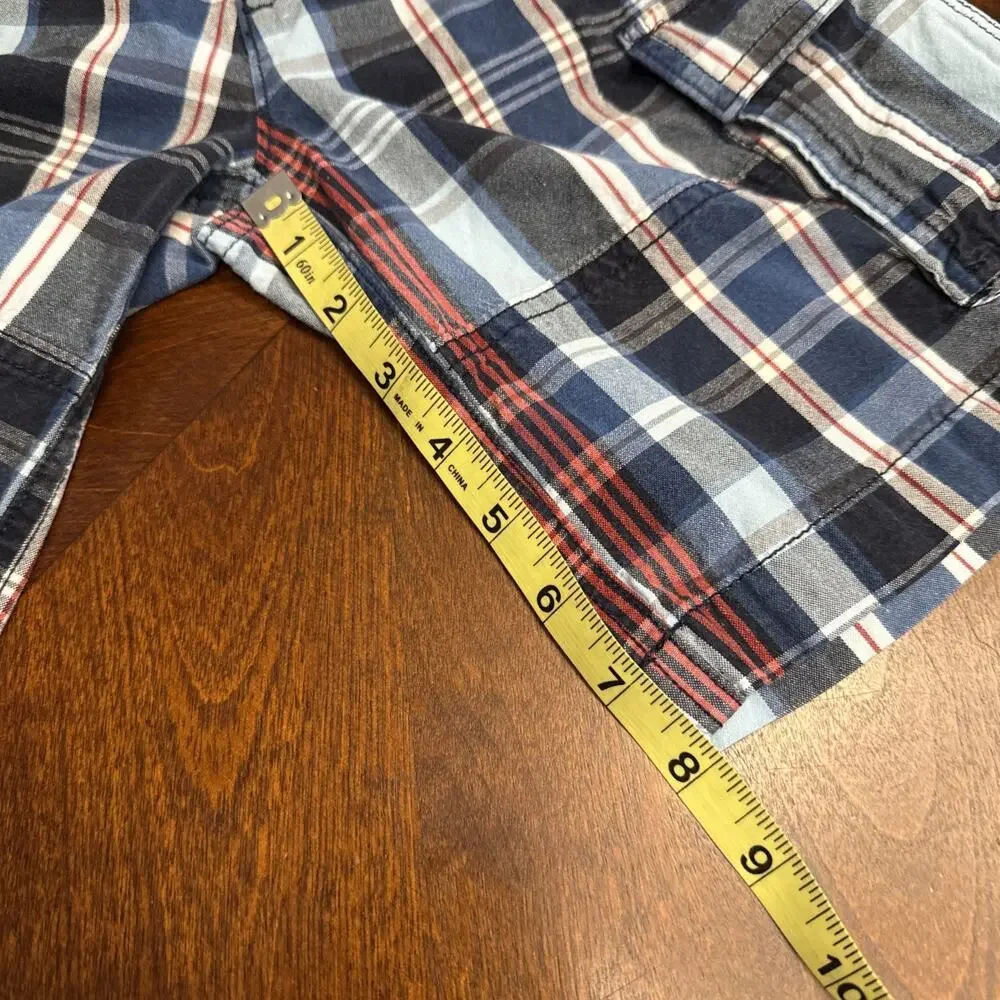 Children's Place‎ Boys 100% Cotton Cargo Shirt Blue Gray Red Plaid Size 6 EUC